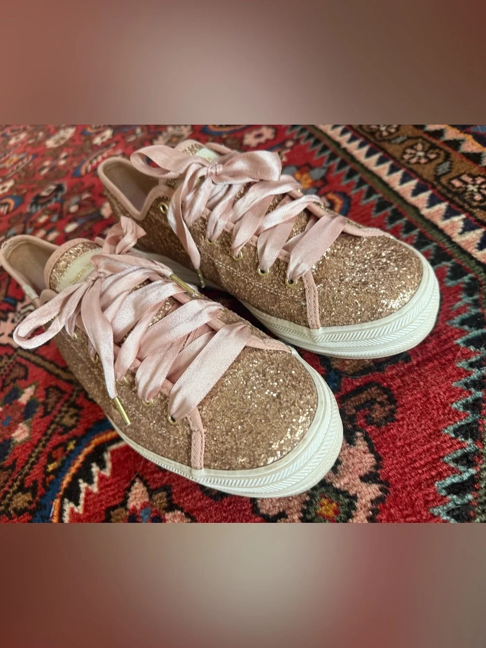 Kate Spade Keds Glitter Low-Top Sneakers in Rose Gold